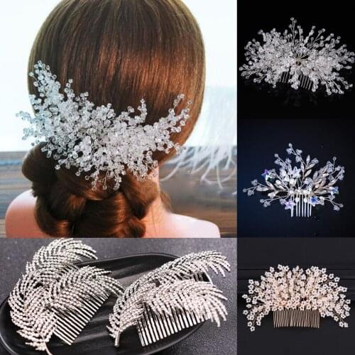Handmade Wired Rhinestones Crystals Flower Leaf Long Wedding Hair Comb Bridal Headband Hair Accessories Women Jewelry 2020 New