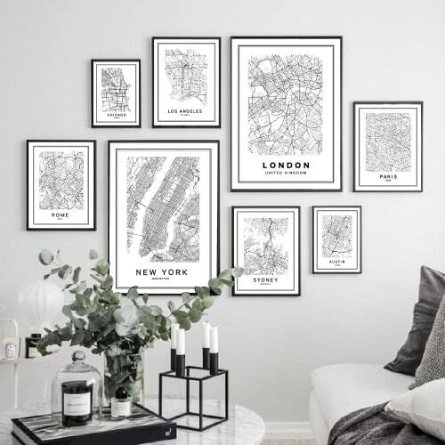 Map Paris London New York Chicago Print Nordic Canvas Painting Sydney Rome Austin Los Angeles Modern Poster Living Room Decor