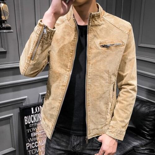 Retro Denim Jacket Men Autumn Winter Casual Thick Yellow Jacket Male Korean Mens Slim Cotton Vintage Oversized Coat Boy Tops 3xl