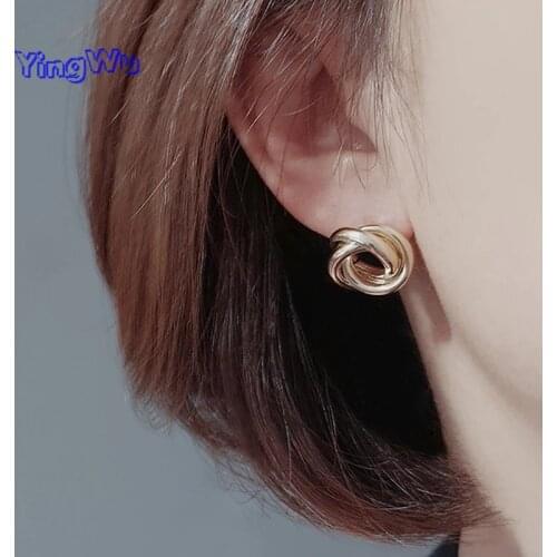 Fashion Gold Metal Stud Earrings for Women Punk Small Windmill Round Design Statement Earring Jewelry