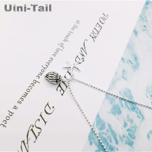 Fresh design 925 sterling silver Cute Starfish Vintage Old Thai Silver Conch Clavicle Necklace Korean Fashion Flow High quality
