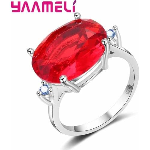 Very Bright Big Red Cubic Zircon Finger Rings For Women Perfect Gift Simple Style 925 Sterling Silver Crystal Jewelry