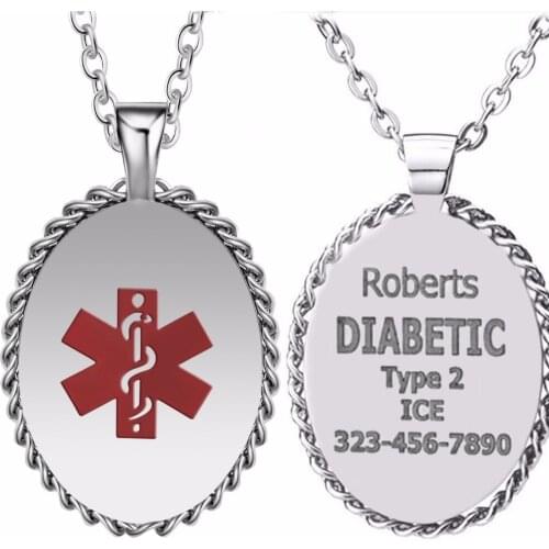 Free Engraving Unisex Stainless steel Oval Emergency Medical Alert ID Necklace Personalized Dog Tags Pendant Jewelry Men,Women