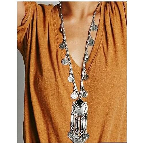 Turkey Bohemian Black Blue Stone Ethnic Coin tassel necklace Turkish Gypsy Boho Beach Choker Bib India Necklace for Women