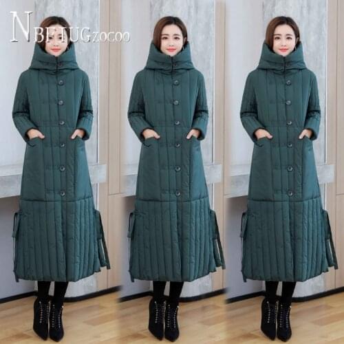 Winter 2020 New Korean Loose Plus Size Hooded Women Parkas Single Breasted X-Long Female Overcoat