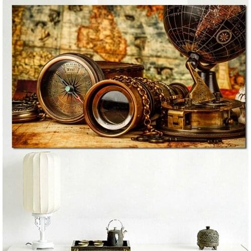 Retro World Map Nautical Ocean Map Posters and Prints HD Canvas Painting Wall Art Antique Office Home Decor Large Size Map World