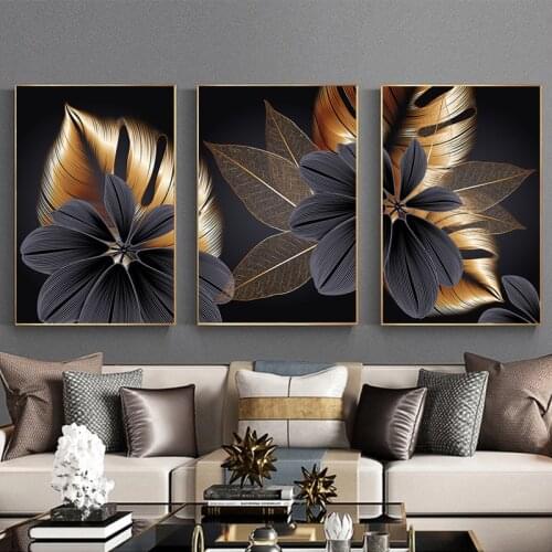Black Gold Plant Leaf Flower Canvas Poster Modern Home Decoration Printing Abstract Art Painting Nordic Style Room Decor Picture