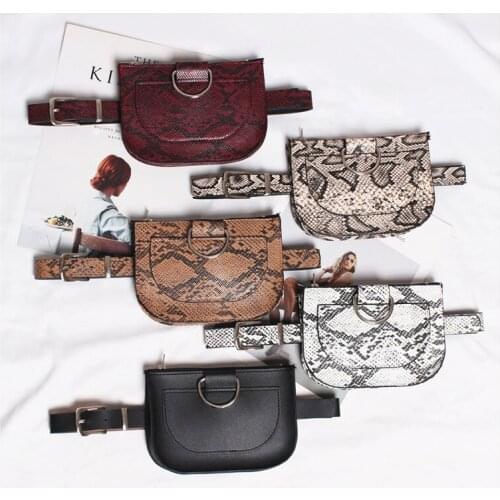 Women Waist Pack Serpentine Fanny Pack Pu Leahter Waist Bag Famal Fashion Snake Skin Waist Belt High quality Female Purse