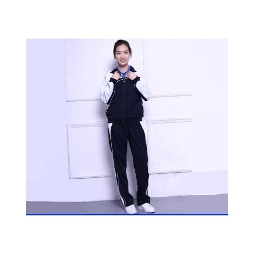 Unisex High quality clothing Chinese style students wear cotton slim long and short sleeved blue white patchwork suit coat