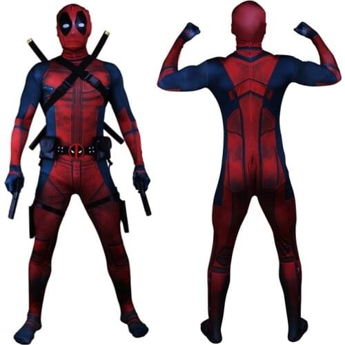 Drop Shipping Universe Classic Muscle Chest Deadpool Costume Full Bodysuit Zentai Suits Kids 3D Style Cosplay Hood Separated