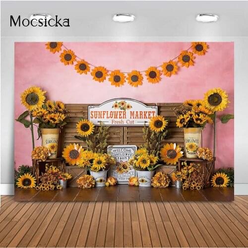 Sunflower Market Fresh Cute Backdrop for Photography Studio Girls Newborn Portrait Background for Cake Smash Portrait Photoshoot
