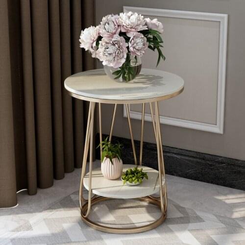Sofa side table simple Nordic modern iron round table bedside cabinet luxury Italian rock slab small coffee table corner table