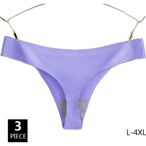 3PCS Seamless Women G-String Low Waist Sexy Solid Soft Lady Thongs T-Back Panties Underwear Ice Silk 4XL Large Plus Size