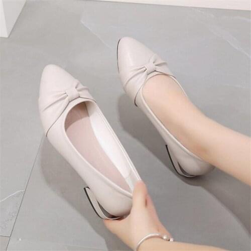 Women Leather Shoes Women Pointed Toe Pumps High Heels Shallow Fashion Black Cozy Work Shoe Women