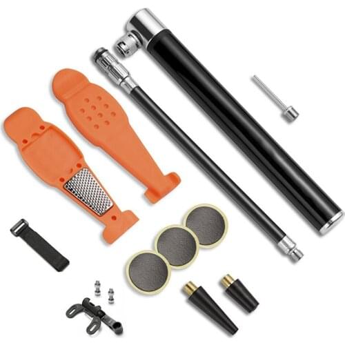 Bicycle Tire Repair Tool Aluminum Alloy Inflator Equipment Portable Tool Bag Emergency Tire Fix Kit