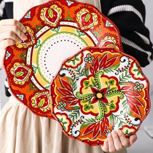 Japanese Painted Ceramic Western Food Steak Plate Household Square Main Course Sushi Plate Rice Salad Bowl Mug Kitchen Tableware