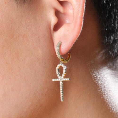 Ankh Dangle Hoop Earrings For Women Rock Punk Accessories Clip On Earings For Men Fashion Hip Hop Zircon Jewelry 2021 OHE111