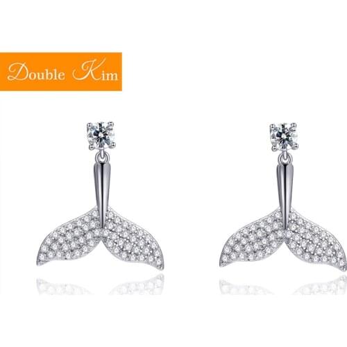 Dolphin tail Zircon Stud Earrings Copper Alloy Material Earrings Inlaid Zircon Earrings Fashion Trendy Women Jewelry Gift