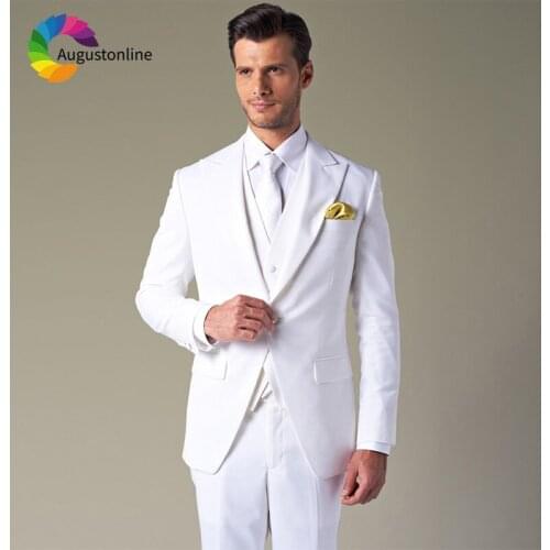 Men Suits For Wedding Suit White Bridegroom Custom Slim Fit Evening Party Groom Prom Tuxedo Tailor Costumes Best Man 3 Pieces