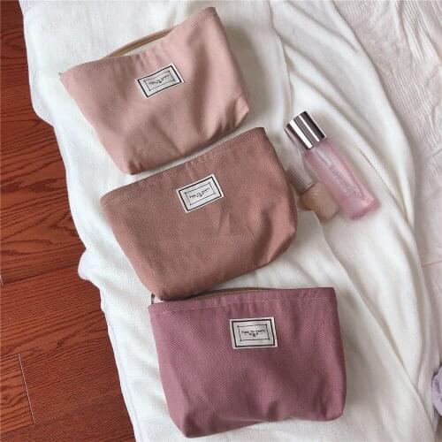 Cream color Women Cosmetic Bag Canvas Waterproof Zipper Make Up Bag Travel Washing Makeup Organizer Beauty Case