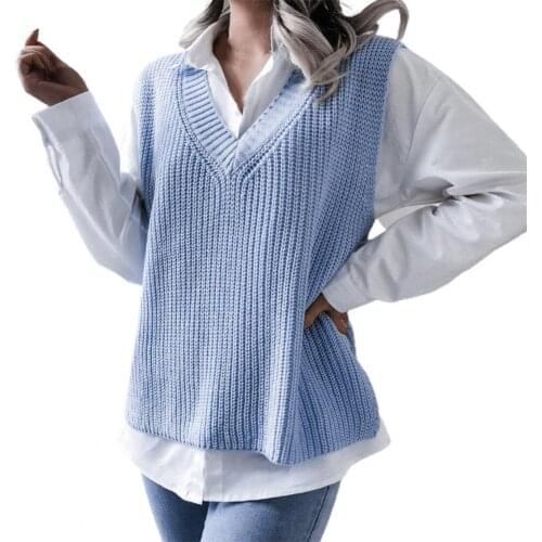 Women Sweater Vest Plain Weave V Neck Loose Solid Color High Elasticity Knitted Vest for Daily Wear Women Jumpers Pullovers
