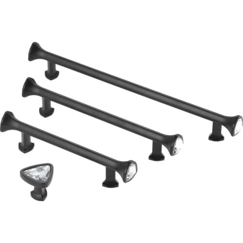 1set Black Knob with Diamond Decoration Handle Inlaid crystal Mosaic Pull w/screw Single hole 96/128/192mm Alloy Cupboard Drawer