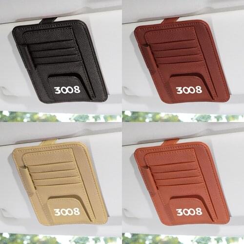 1PCS Car Sun Visor Card Holder Leather Pen Holder car accessories for Peugeot 3008 2015-2020 Storage Card Package car organizer