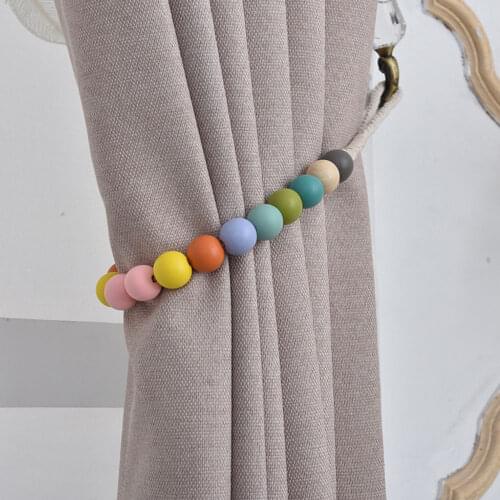 1pcs Wooden Beads Curtain Tieback Rope Holdback Drape Holder Clip Decor