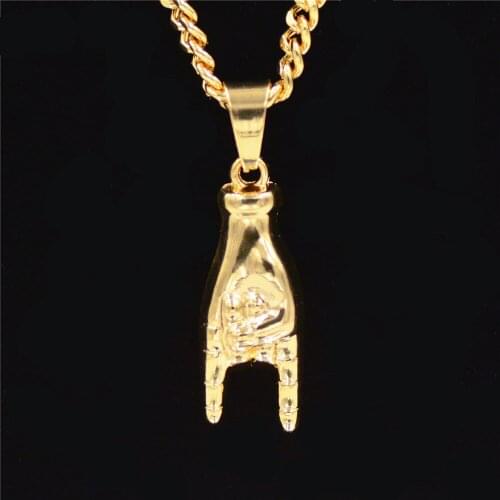 New hip hop punk finger Necklace CUBAN CHAIN European and American personalized creative finger gesture Pendant