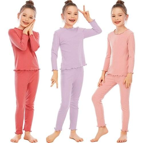 2021 Spring Autumn Boys Girls Kids Toddler Pajamas Snug Fit Rib Shirring Sleepwear PJs Set Lounge Set Teenagers Clothing