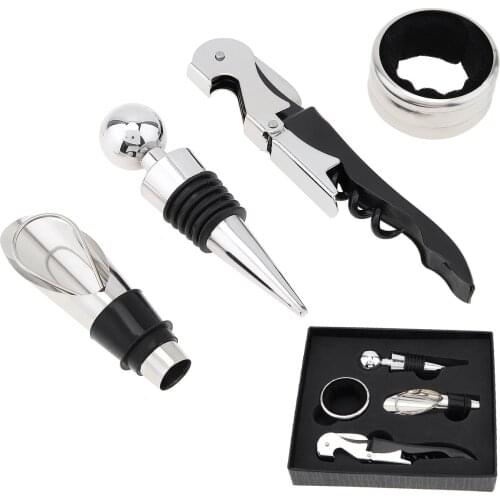 4pcs Stainless Steel + ABS Wine Tool Sets with Bottle Opener Wine stopper Wine Accessory Kit Gifts for Wine Tools