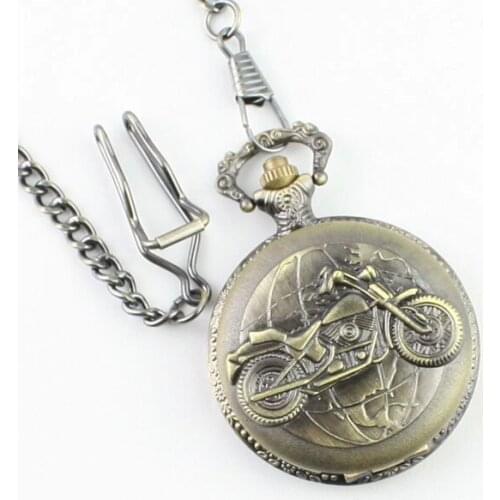 50pcs/lot New Fahion Hot Sell Motorcycle Locomotive Quartz Pocket Watch Men Women Wacthes with Chain