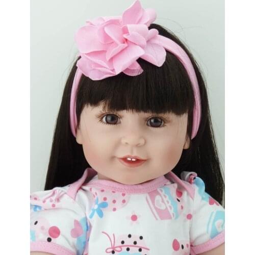 55cm 22inch Lifelike Reborn Baby Doll Girl Newborn Doll High Vinyl Christmas Toy Gift for Children Long Hair Princess Pink Dress