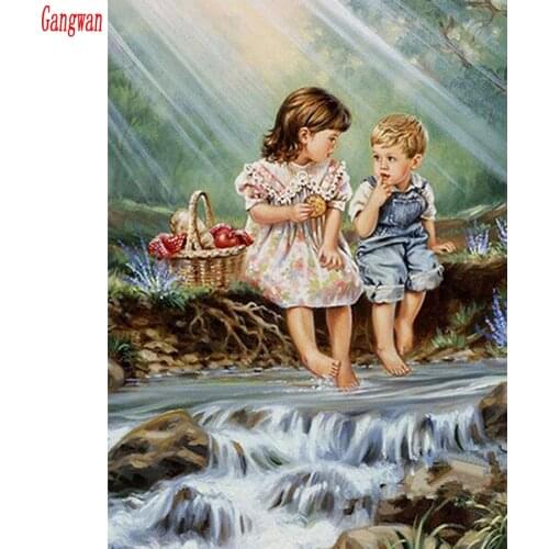 5D DIY Full Square round Diamond Painting Sister and brother photo custom Embroidery Cross Stitch Rhinestone Mosaic Home Decor