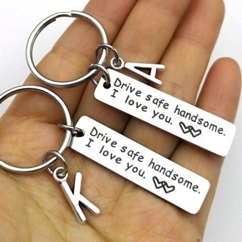 "Drive Safe Handsome I Love You"stainless Steel Key Chain Couples Boyfriend Girlfriend Jewelry Father Day Gift Keychain Jewelry
