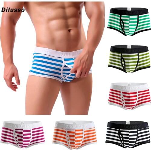 Boxer Briefs Male Pure Underpants Panties Mens Boxer Briefs Sexy Striped Breathable Cotton Side Opening Midriff Underwear Plus