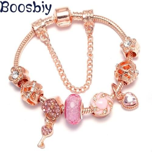 Boosbiy High Quality Charm Bracelet For Women With Crystal Heart Beads DIY European Style Brand Bracelet Romantic Jewelry Gift