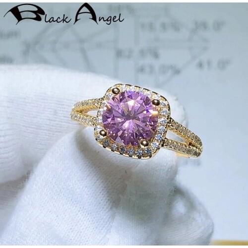 BLACK ANGEL 2021 NEW 925 Silver Inset Luxury Created Pink Tourmaline Resizable Ring For Women CZ Fine Jewelry Engagement Gift