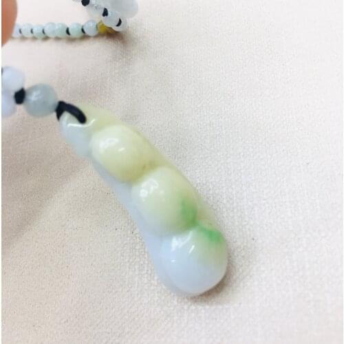 Pure natural Emerald jade hand carved two-color beanie pendant three-color jade bead necklace men and women sweater chain