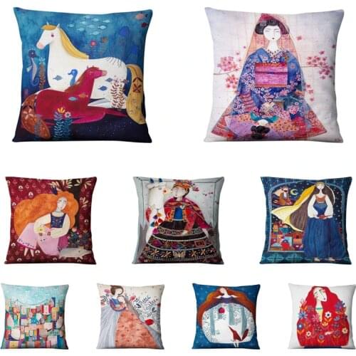 Home Decoration Pillow Super Soft Velvet Cushion Decorative Pillow Pretty Girl Watercolor Illustration Home Decor Throw Pillows