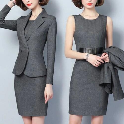 Formal Elegant Dress Suits Female Blazer Business Wear Work Dress For Women Office Lady Two 2 Piece Set Formal Jacket Clothes