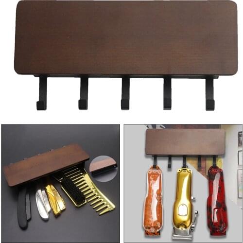 Wooden Hair Clipper Storage Rack Organizer Tool for Barber Shop Clips Salon Wall-Mounted Hair Clipper Storage Rack Tray