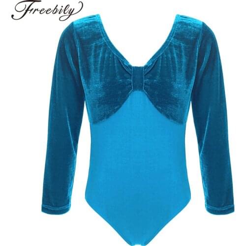 Kids Girls Dancewear Velvet One-piece Ballet Dance Gymnastic Leotard Costumes Long Sleeve Latin Dance Bodysuit Stage Performance