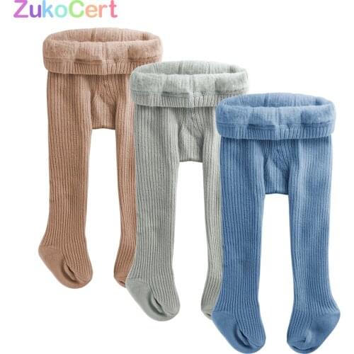 Baby Tights Knitted Fleece Lined Winter Warm Seamless Cotton Leggings Stockings Toddler Solid Color Plus Velvet Thicken