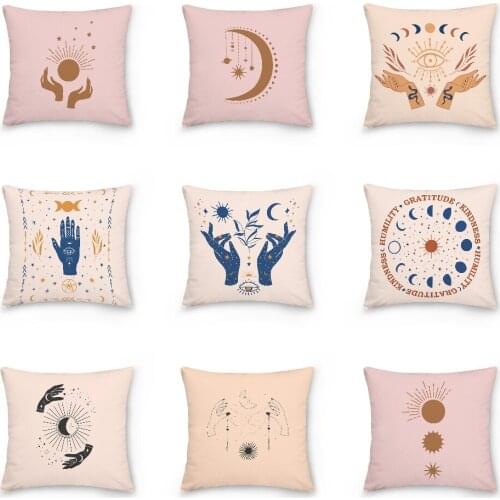Divination Hand Pillow Case Stars Constellations Moon Bed Pillow Cover Psychedelic Style Cushion Cover Sofa Pillowcases 45x45cm