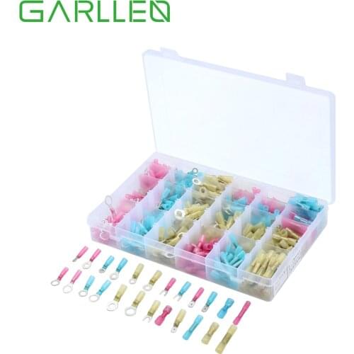 GARLLEN 480Pcs Universal Insulated Electrical Wire Terminal Crimp Spade Ring Butt Heat Shrink Electrical Connector with Box