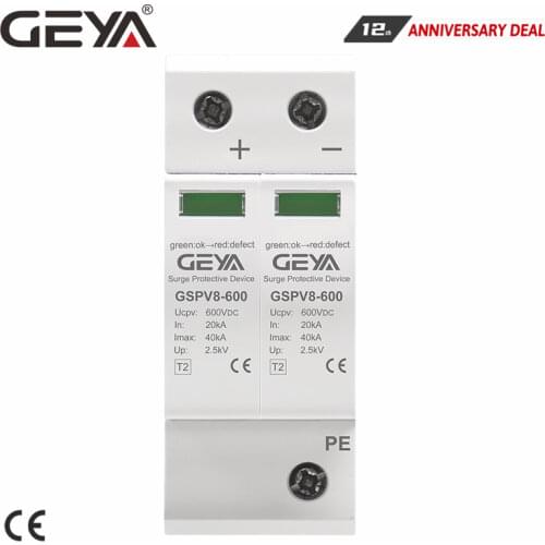 GEYA 2P DC SPD 600V 40KA Surge Protection Device 50/60Hz SPD DC 500V Overvoltage Protector