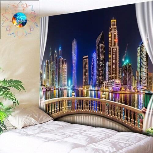 Boho Hippie Mandala Tapestry Wall Hanging Psychedelic Tapestry Wall Carpet Busy City Night Scenery for Bedroom Living Room Decor