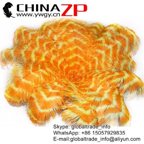 CHINAZP Factory Size 70-75cm (28"-30") 50pcs/lot Good Quality Unique Yellow and Orange Striped Ostrich Feathers