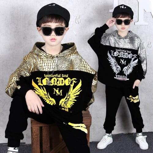 2 Pieces Autumn Boys Girls Clothing Set Gold Silver Hoodies + Pants Sets Boys Sportwear Sets Tracksuit Outwear 6 8 10 12 Yrs